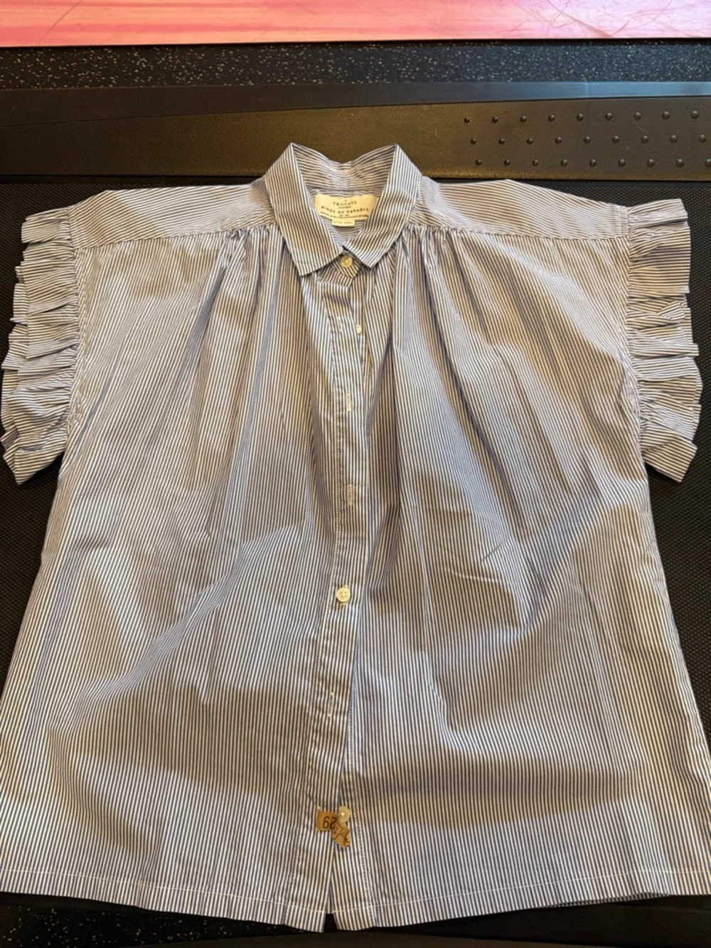 Trovata White and Blue Pinstripe Ruffle Sleeve Shirt - Picture 4 of 4